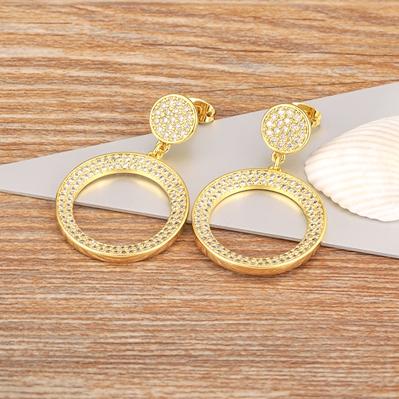 

Nidin Hot Sale Exquisite Round Zircon Drop Circle Long Dangle Earrings Gold/Silver Color Women Wedding Jewelry Anniversary Gift золотой