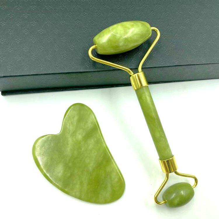 

Натуральный нефритовый роликовый массажер для похудения с двойной головкой, скребковая доска, косметический инструмент