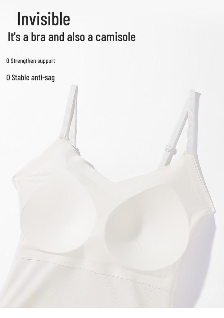 Seamless Ice Silk Camisole Bra with Fixed Push-Up Cups for Spring/Summer – Women's Base Layer for Inner and Outer Wear