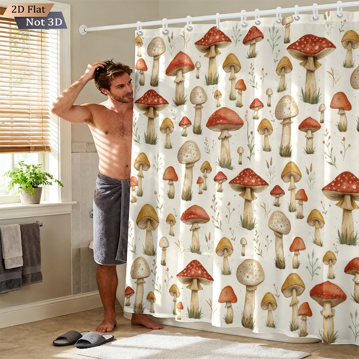 

1 Piece Cute Mushroom Print Waterproof Shower Curtain Partition Privacy Hanging Curtain With 12 Hooks In Multiple Sizes W60H190(CM)-1 Pcs