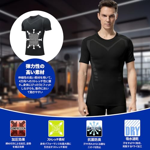 EZATING Men's Short Sleeve Compression Undershirt [UV Protection, Sweat-Wicking, Quick-Drying] Sports Underwear, Cooling Summer Compression Shirt, Rou