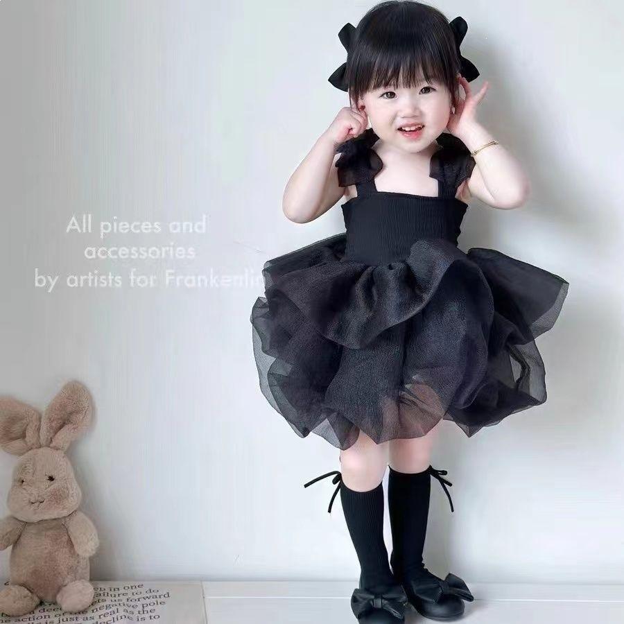 Girls Summer Princess Strap Puff Sleeve Dress for Birthday Party