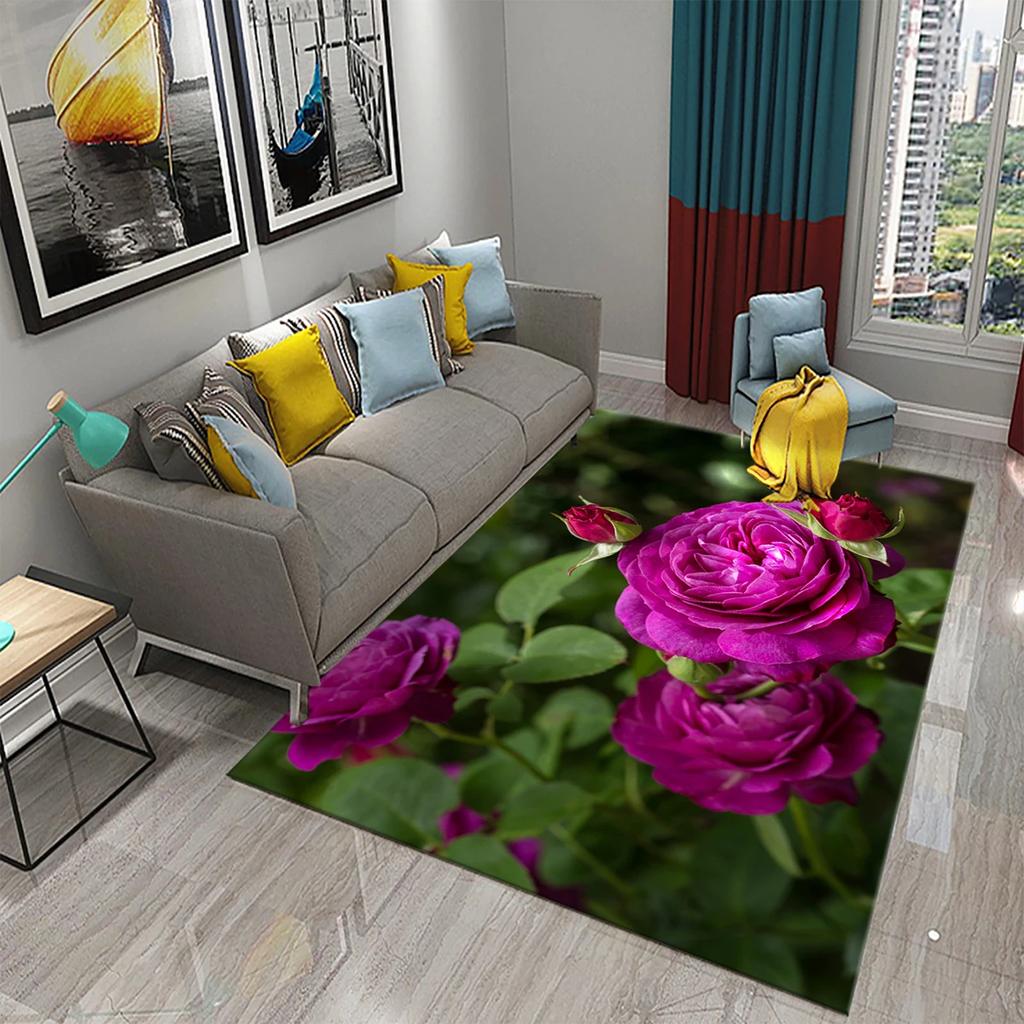 Blue Rose Rugs for Living Room Women Romantic Flower Carpet Soft Floor Mat Floral Rugs for Adults Bedroom Decorative Area Mats