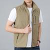 Colete Masculino Gola Alta Sem Mangas Fechamento com Zíper Cor Sólida Casaco Colete com Bolsos Colete de Pesca para Exterior