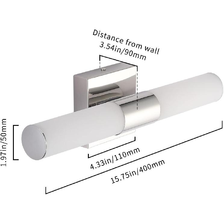 Bathroom Vanity Light Fixture, 16" Inches 8W 6000K Chrome LED Mirror Lights for Bathroom Wall Sconces Bar Lighting