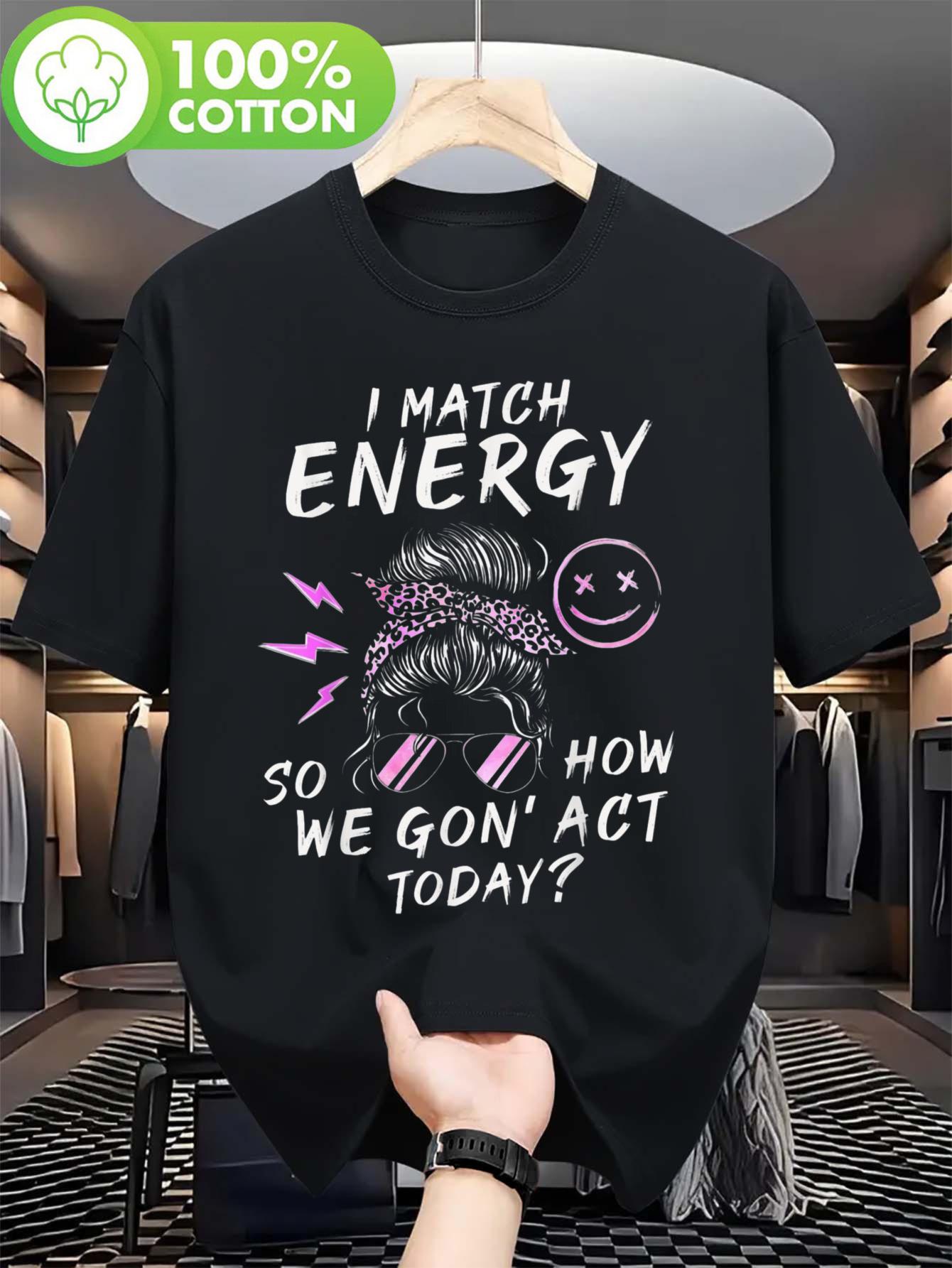 & WoPlus Size I Match Energy Graphic T-shirt - Casual Cotton Crew Neck XXXL