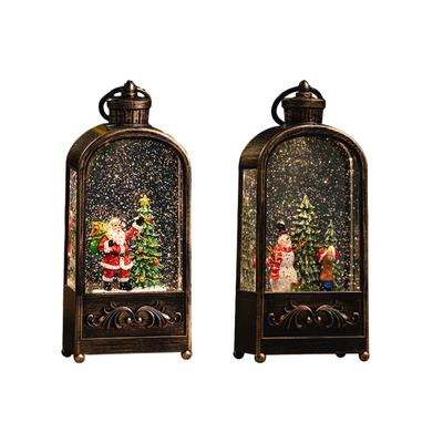 Lighted Christmas Snow Globe Lantern Decorative with Handle Musical Lantern Lighted Water Lantern Home Decor for Holiday Party