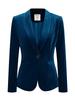 Allegra K Velvet Blazer Coat, Shawl Collar, Button Closure, Office Wear, Solid Color, Deep Blue, Women's, Size M