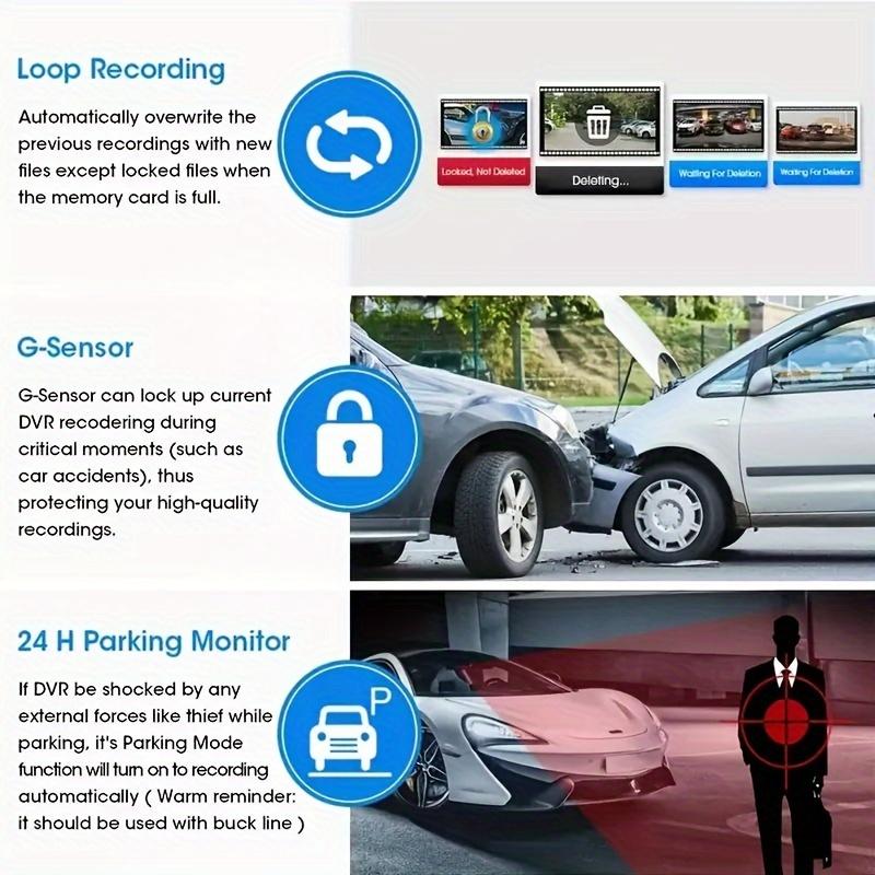 10 Inch IPS Touch Screen Dash Cam 1080P Wide Angle Lens Loop Recording Gravity Sensor Parking Monitoring