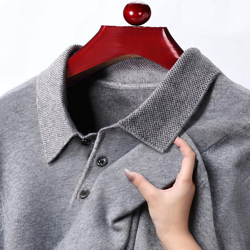 Men's Winter Thick Knit Polo Collar Sweater for Middle-Aged & Elderly