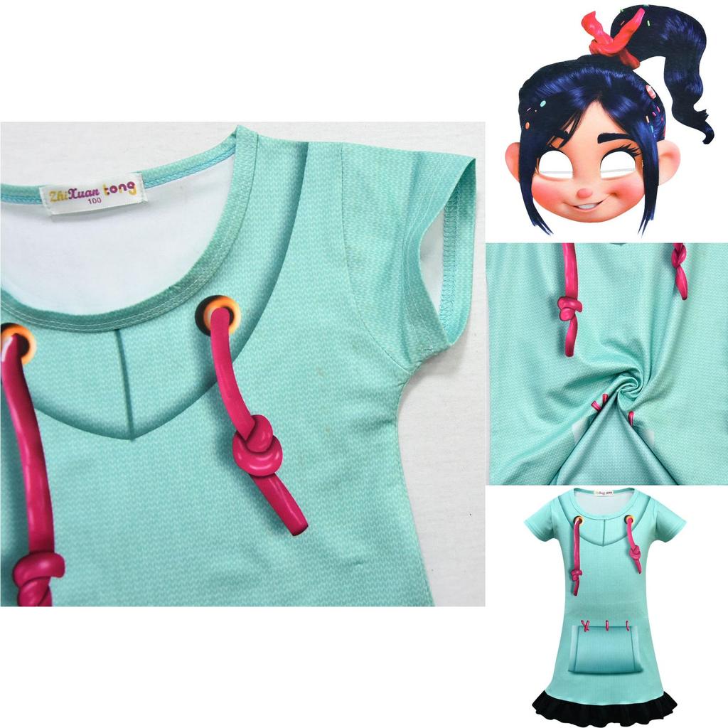 Girls Wreck-it Ralph 2 Vanellope Von Schweetz Colorful Skirt And Pants Cosplay Costume