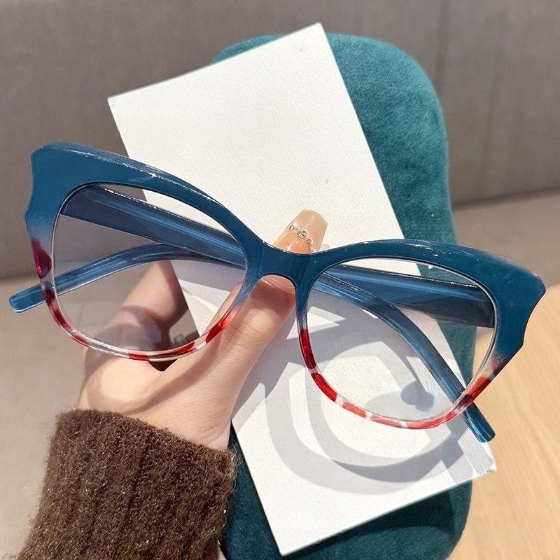 

Модные очки для чтения с оправой для ПК «кошачий глаз» с защитой от синего света для женщин и мужчин, многоугольные очки для пресбиопии с полной оправой + 300 degrees синий