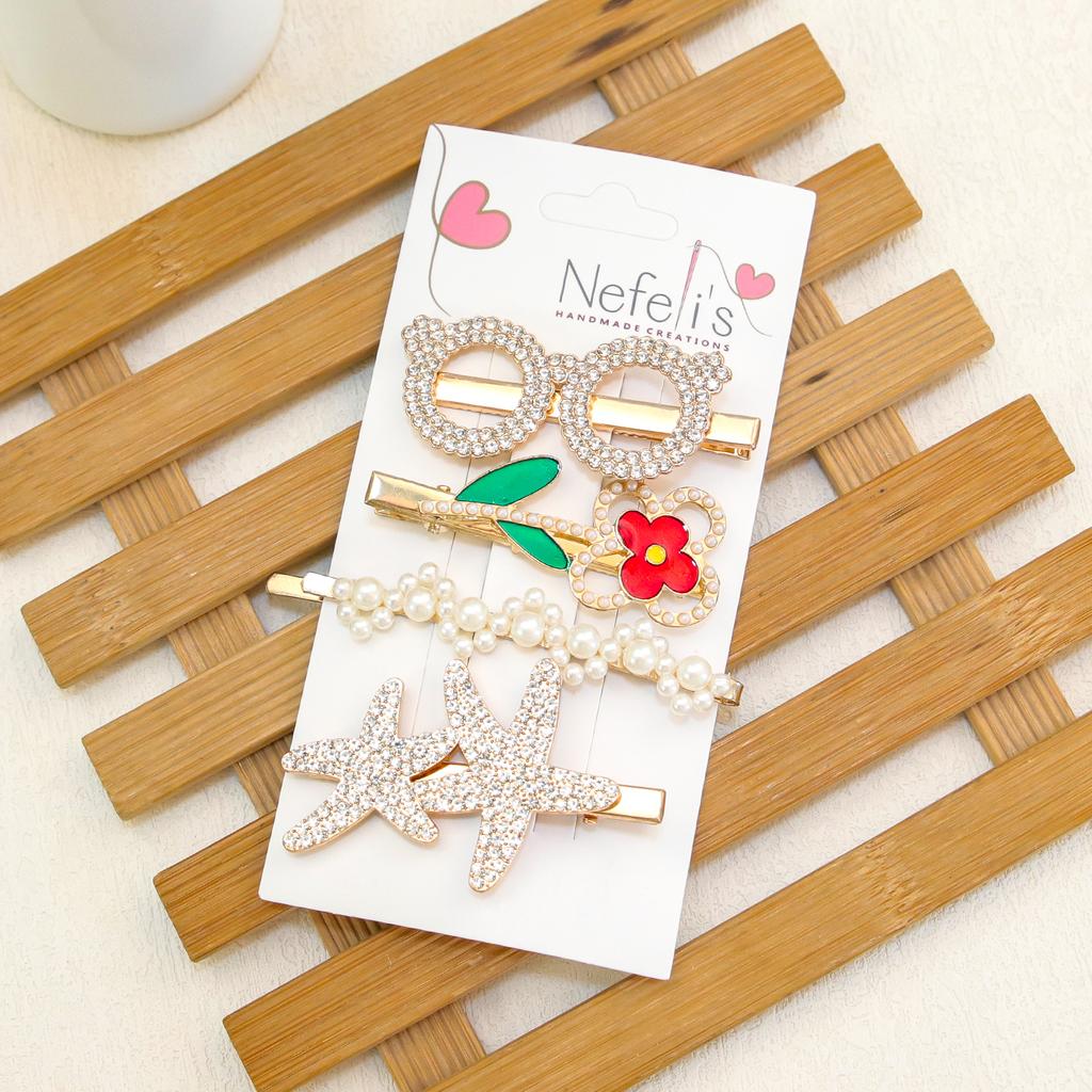 5pcs/4pcs Fashion Girls Pearl Hair Clips Crystal Barrettes Alloy Hairpins Clips Women Girls Hair Accessories