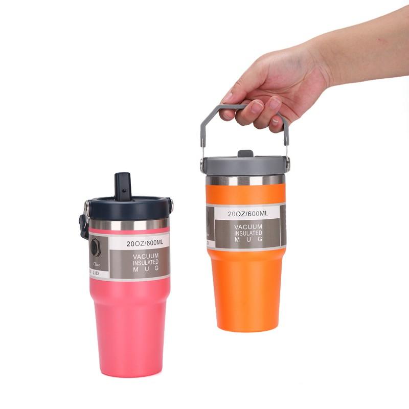 20oz Stainless Steel Vacuum Insulated Travel Mug With Straw Lid Car Office Outdoor Use