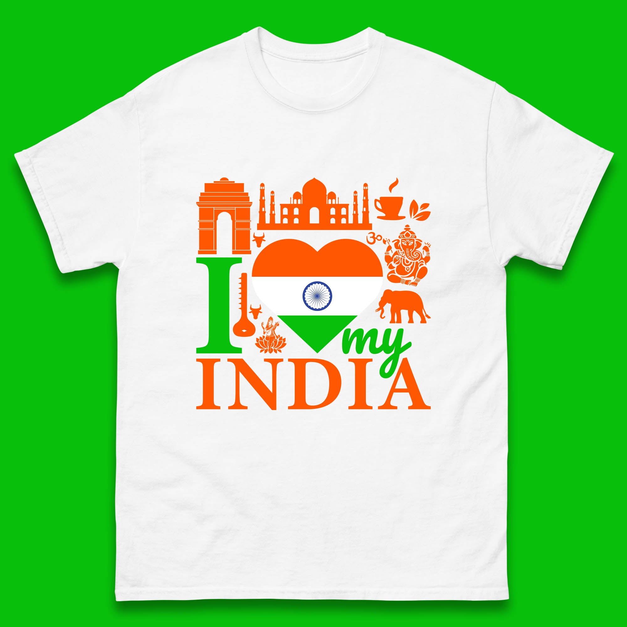 I Love My India Patriotic Indian Flag 15th August Independence Day Mens Tee Top 4XL