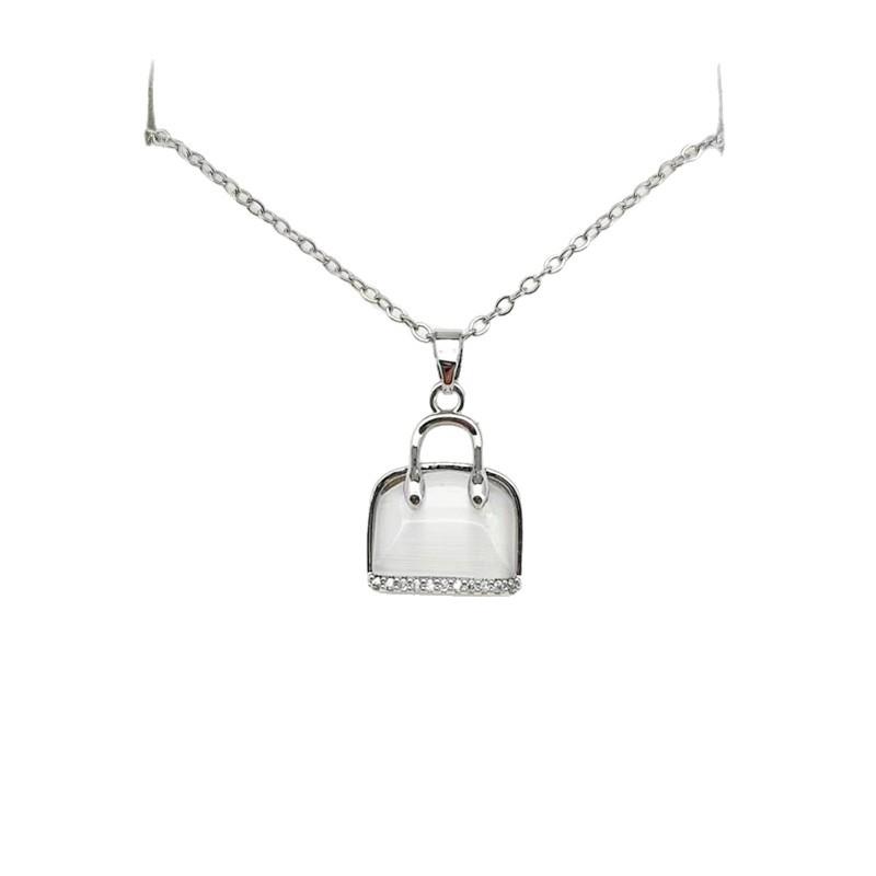 1 Pcs Fashion Opal Bag Copper Pendant Necklace Female Design Collarbone Chain Women's Girls' Elegant Accessories