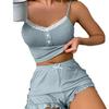 European & American Sexy Lace Pajama Set - Casual Summer Camisole with Ruffle Shorts