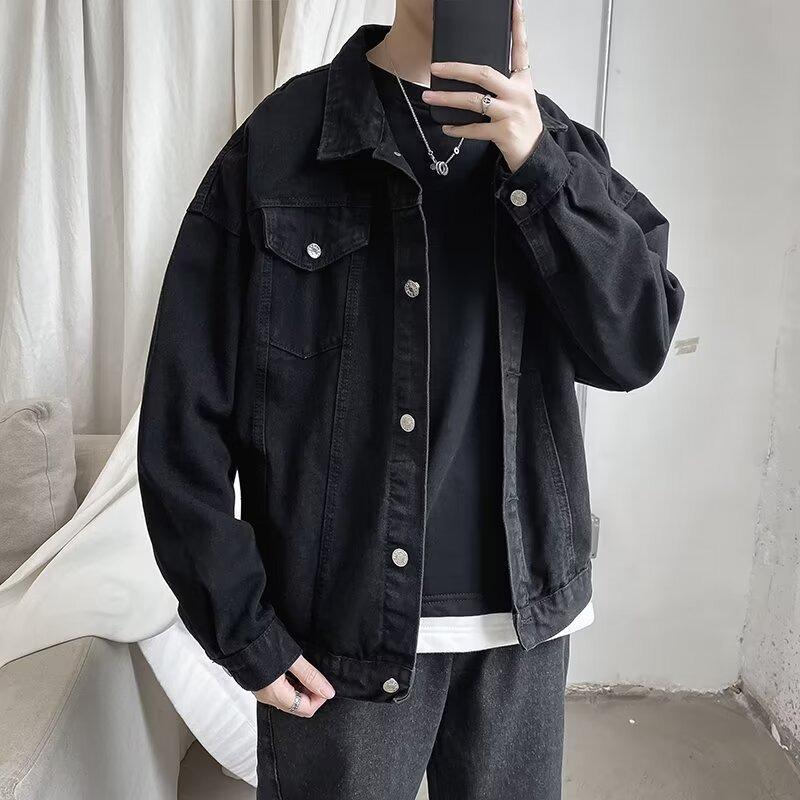 2024 Men's Loose Fit Black Denim Jacket - Korean Fashion, Retro Workwear Style