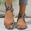Fashion 2025 Summer Leopard Print Flat-bottomed Clip Toe Sandals One-word Buckle Belt Fashionable Outdoor Large Size 36 43 Women's Shoes