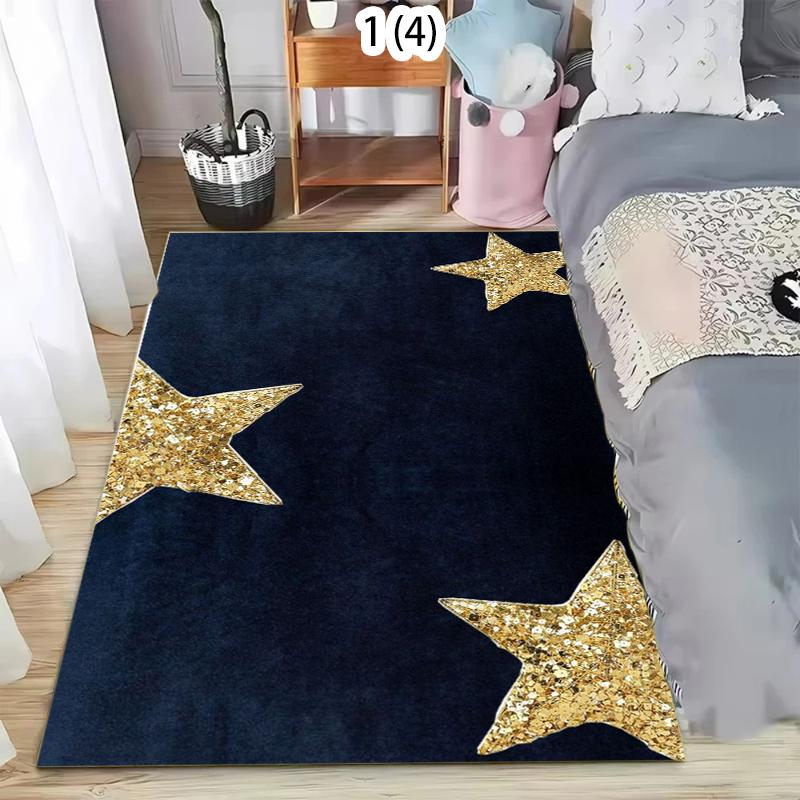 

Luxury Gold Star Area Rug Glitter Star Pattern Non Slip Washable Carpet Floorma for Living Room Bedroom Kids Room Elegant Decor 50X80CM
