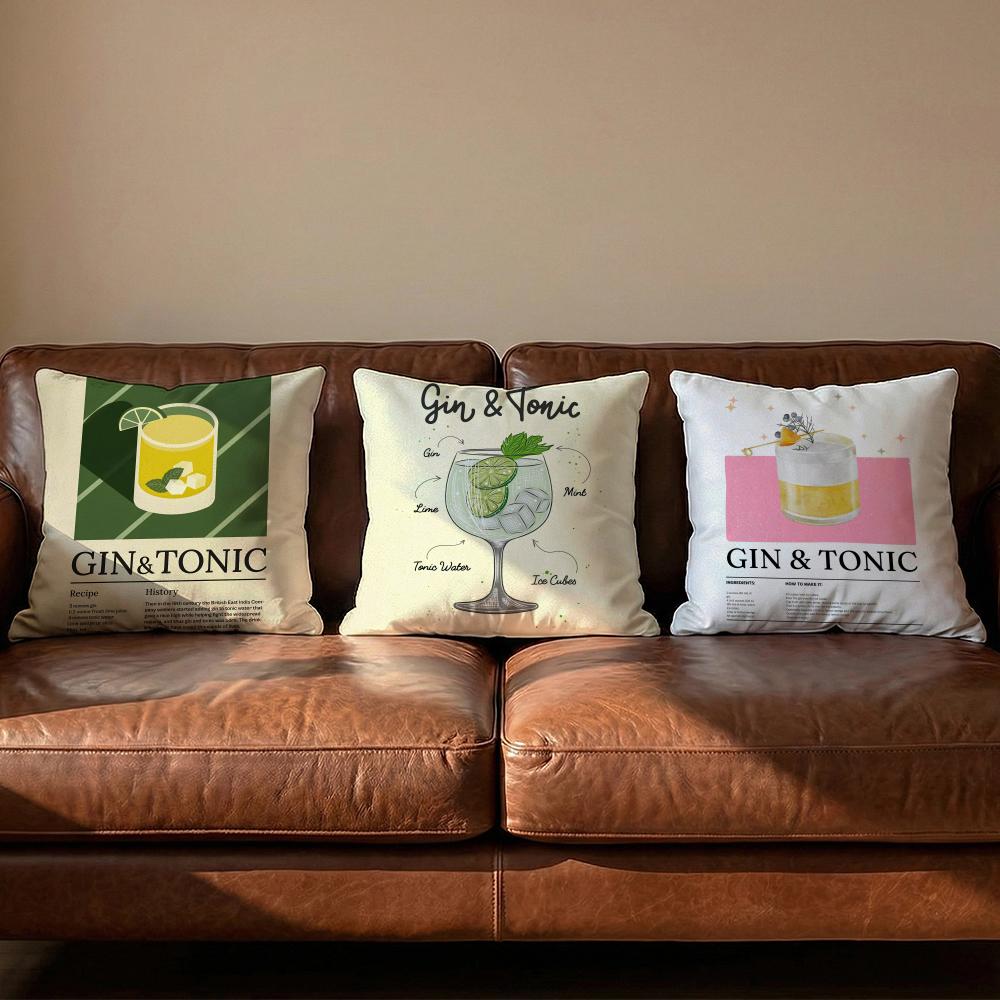 Gin Tonic Cocktail Print Cushion Cover Soft Reversible Durable Pillow Cover MultiScene Use for Home Car Daily Comfort