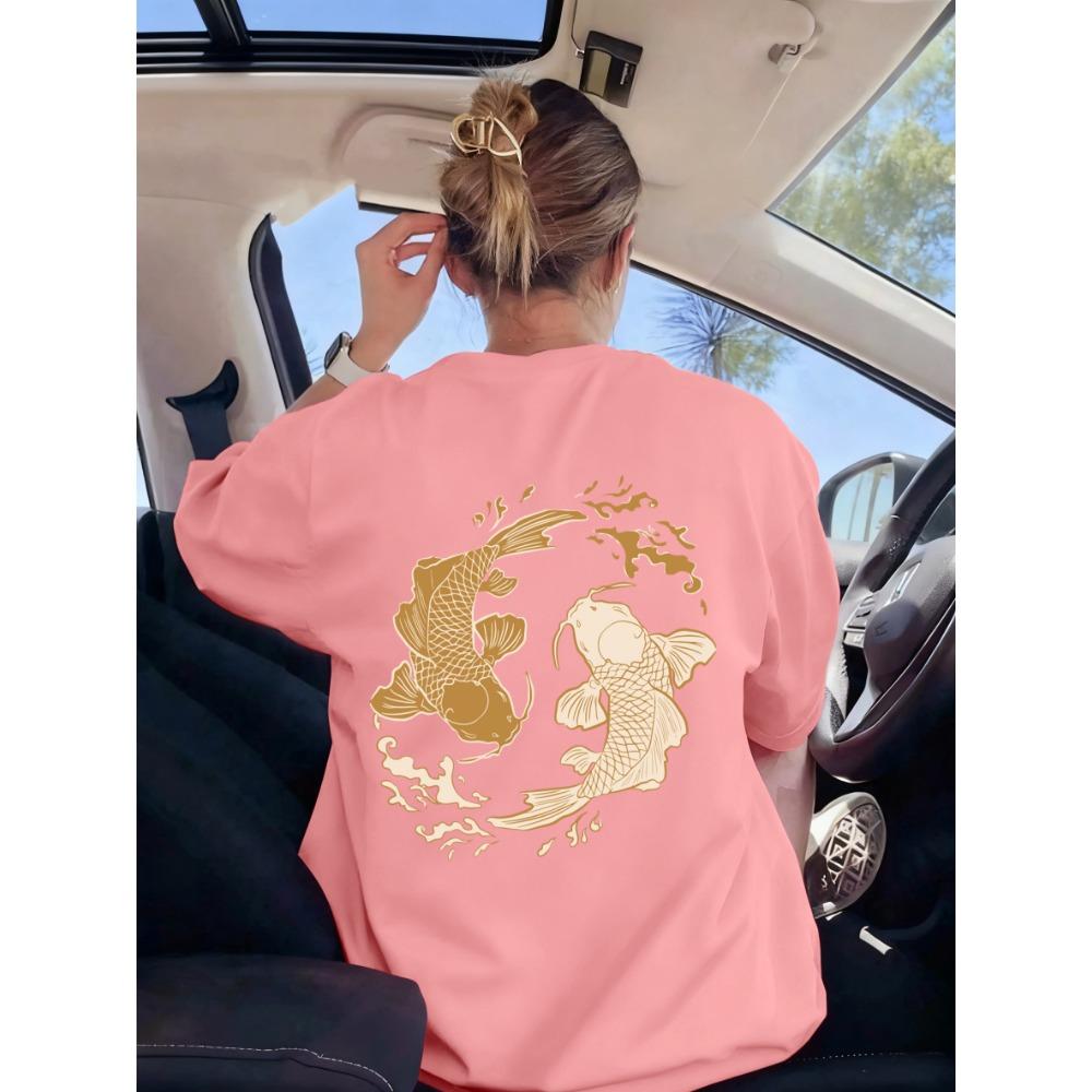 Japanisches Harajuku Koi-Print T-Shirt Damen Sommer Rundhals Kleidung Trendiges Kurzarm Atmungsaktives Y2K Damen-T-Shirt