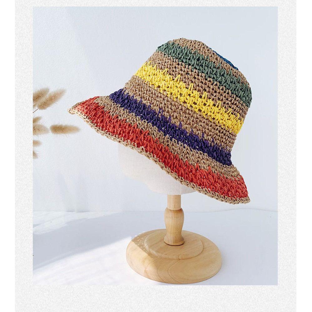 

Sun Protection Bucket Hat Foldable Beach Cap Summer Straw Hat for Women