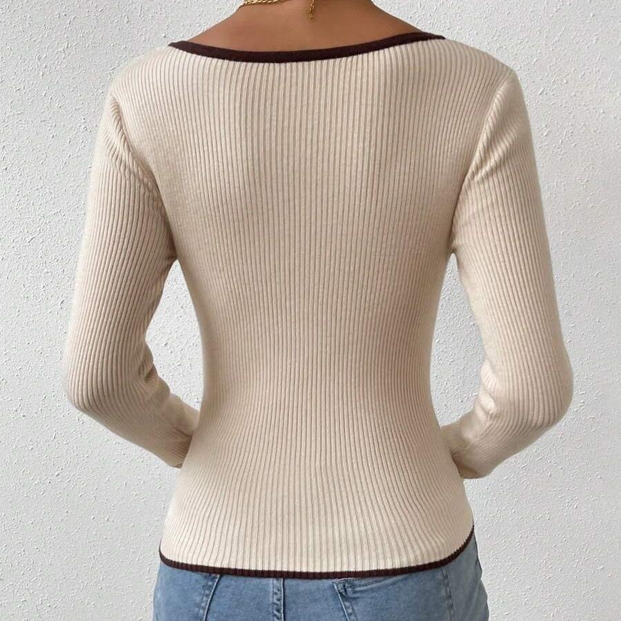 GMXIA Jarní a podzimní módní zavinovací okrajový V-výstřih úplet dámský s vertikálním žebrováním zeštíhlující spodky