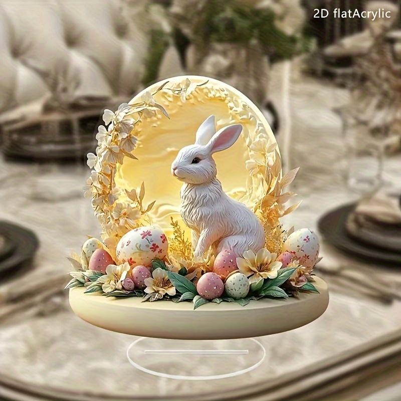 

2D Flat Bohemian Style Rabbit & Egg Acrylic Desktop Decorative Sign, Suitable for Wall Decoration, Porch, Room, Villa, Accents Home, Hallway, or Workp 10*17.5CM