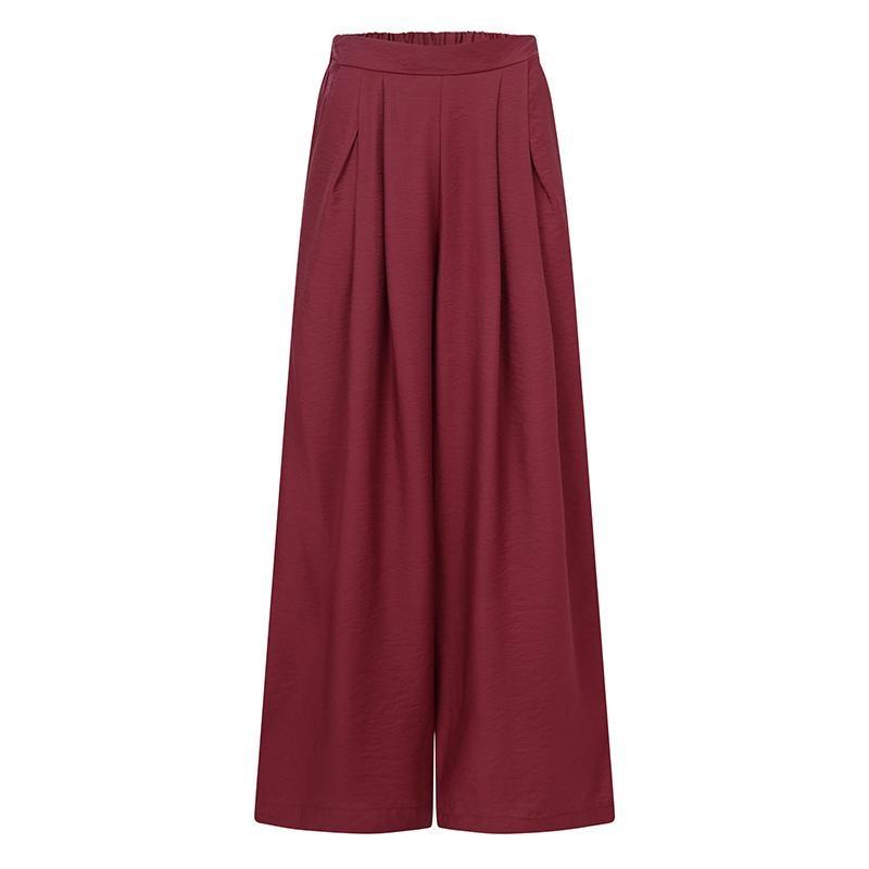 Summer Loose Women's Wide Leg Pants Casual Pleated Solid Zipper Floor-length Pants Pocket Elastic Solid Pants Plus Size Fall
