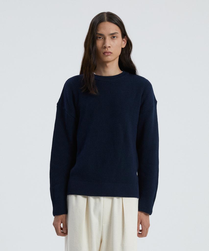 KNITTED Soft Cotton Drop Shoulder Waffle Knit Navy