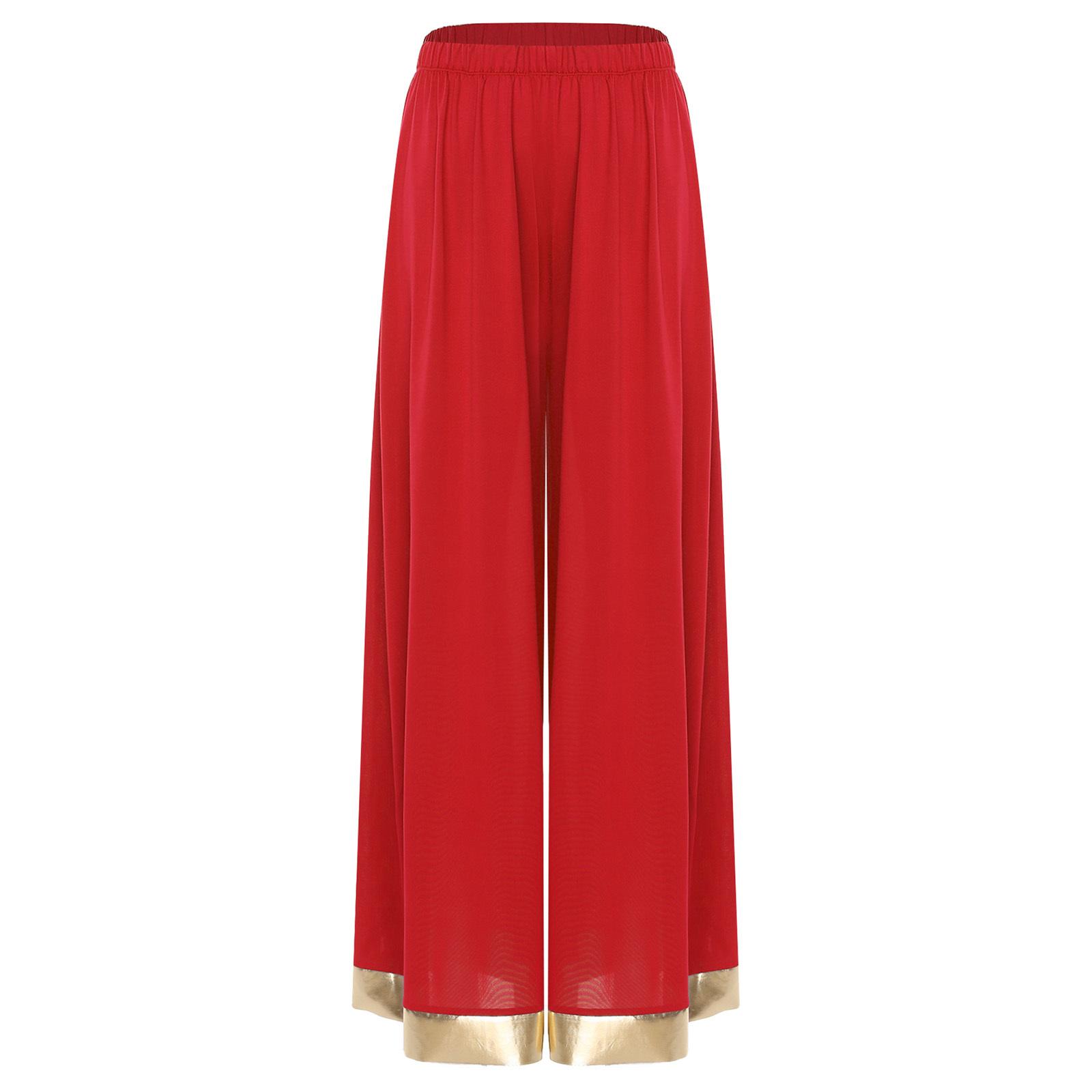 

Жіночі штани для поклоніння та хвали, танцювальні штани, еластична талія, металізоване блискуче оздоблення, штани з широкими штанинами, вільні штани S червоний