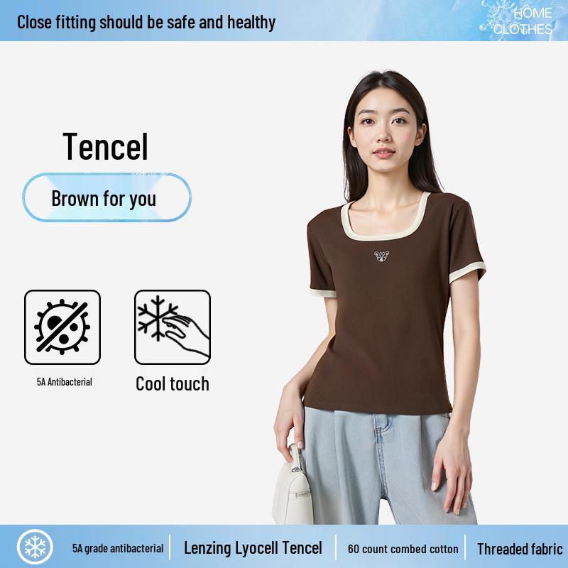 Women's Plus Size Tencel Short Sleeve Antibacterial Slimming T-Shirt