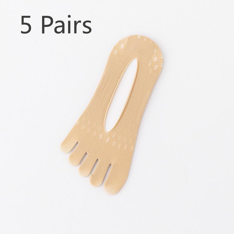 

5 пар женских летних тонких неглубоких дезодорирующих нескользящих носков-лодочек с пятью пальцами 5 Pairs телесный