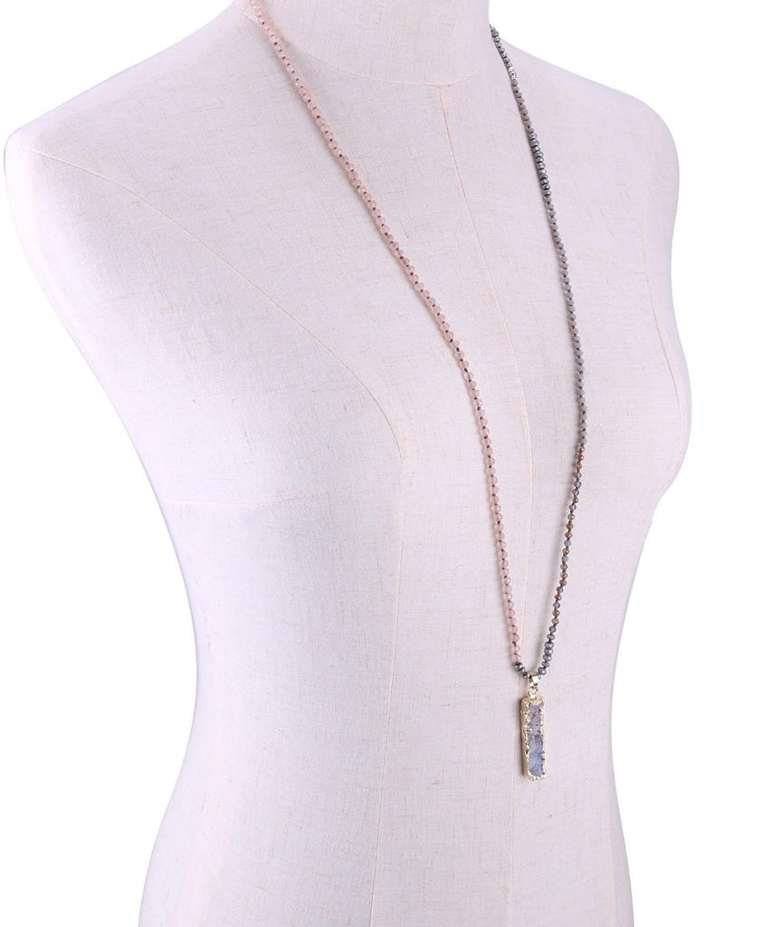 KELITCH Matte Agate Crystal Bead Necklace Gemstone Pendant Statement Long Necklace for Women (Pendant 5)