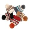 Korean Version of Fair Island Wool Hat Winter Warm Geometric Rhombus Retro Hairball Ear Hat Cold Hat Knitted Hat Women