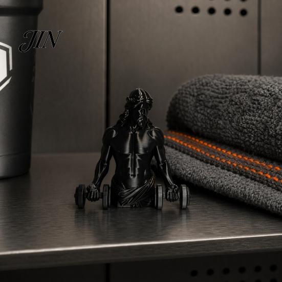 Matte Black Gym Ornament 3D Printed Muscle Man Figurine with Dumbbells, Mini Desk Decor for Home Office High Precision Workout Shelf, Fitness