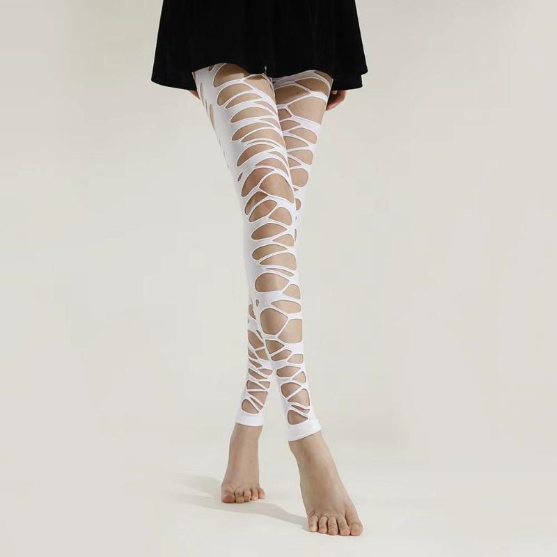 

Fashion Ripped Fishnet Tights for Women - Edgy Punk Stockings, Y2K Goth Aesthetic, Sexy Anti-Slip Stretchy Pantyhose one size белый