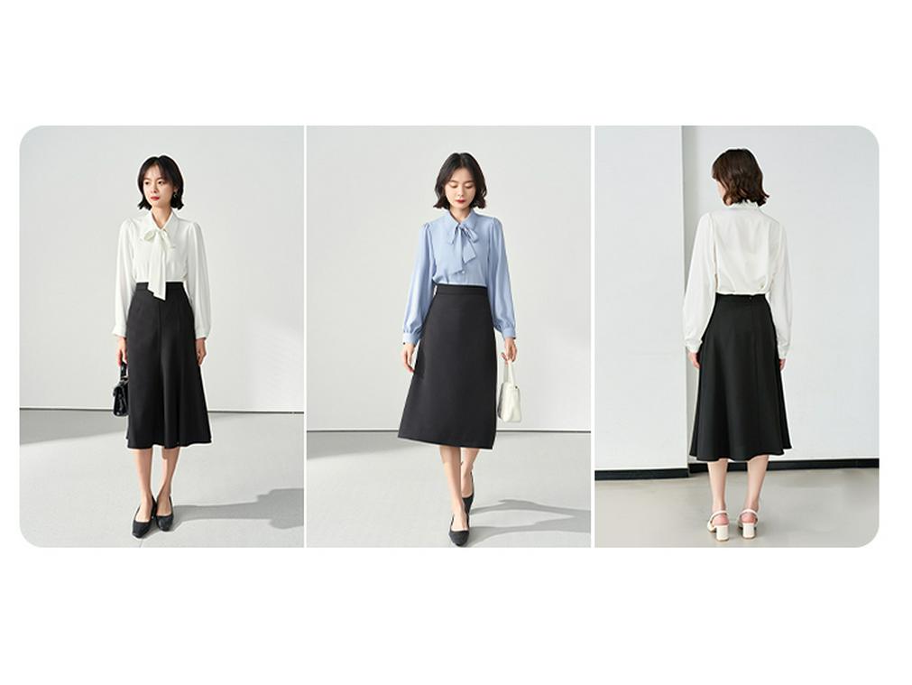 Dámská bílá halenka s krátkým rukávem a mašlí z šifonu - Profesionální formální top k obleku na pohovor