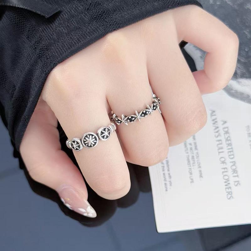 Dongdaemun Retro Octagram Cross Open Ring Stacked With Punk Personality Ring Woman