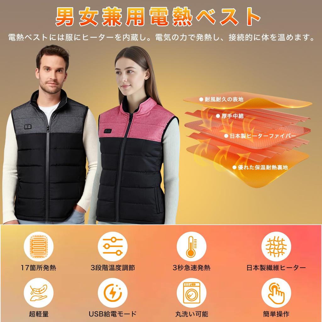 YORIYOI Electric Heated Vest Heating Front and Back Independent Temperature Made with Fiber 3 Temperature Warm for Men and Ideal for Cold Weather and