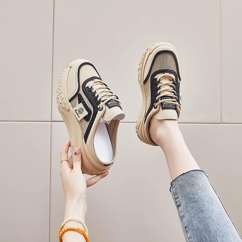 Summer  Leisure Baotou Mesh Round Toe Slope Heel Large Slippers