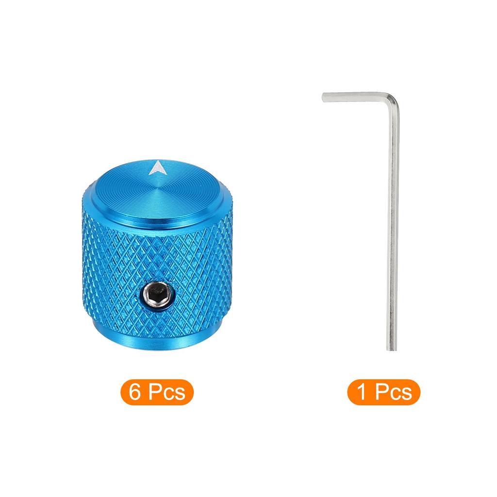 Uxcell Aluminum Potentiometer Universal Volume Tone Control Knob with Arrow Indicator for Blue 6-Piece Knob, 1/4" (6mm) Guitar, 1/2"