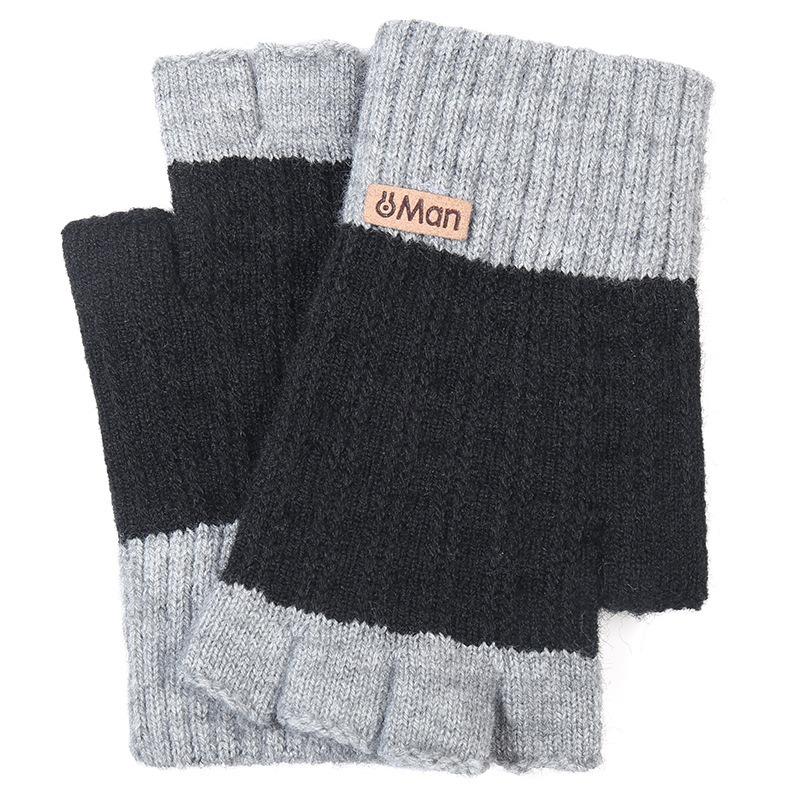 Student Half-finger Gloves, Cold-proof and Warm In Autumn and Winter, Piled and Thickened, Half-knitted Non-slip Adult