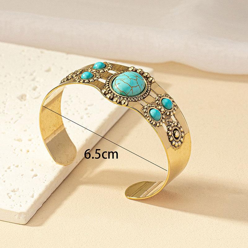Retro Bohemian Turquoise Beaded Bangles for Women Resin Open Cuff Bracelets Bangle Vintage Gypsy Jewelry Female Gift