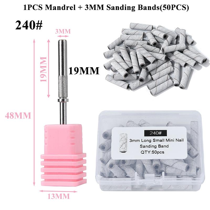 50pcs/box Nail Long Small Mini Stainless Steel Sanding Bands Mandrel For Manicure Sandpaper Ring Holder Nail Drill Accessories