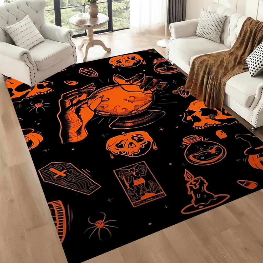 Sugar Skull Pumpkin Art Floor Mats for Living Room, Bedroom and Room Decoration Are Suitable for Gifts.