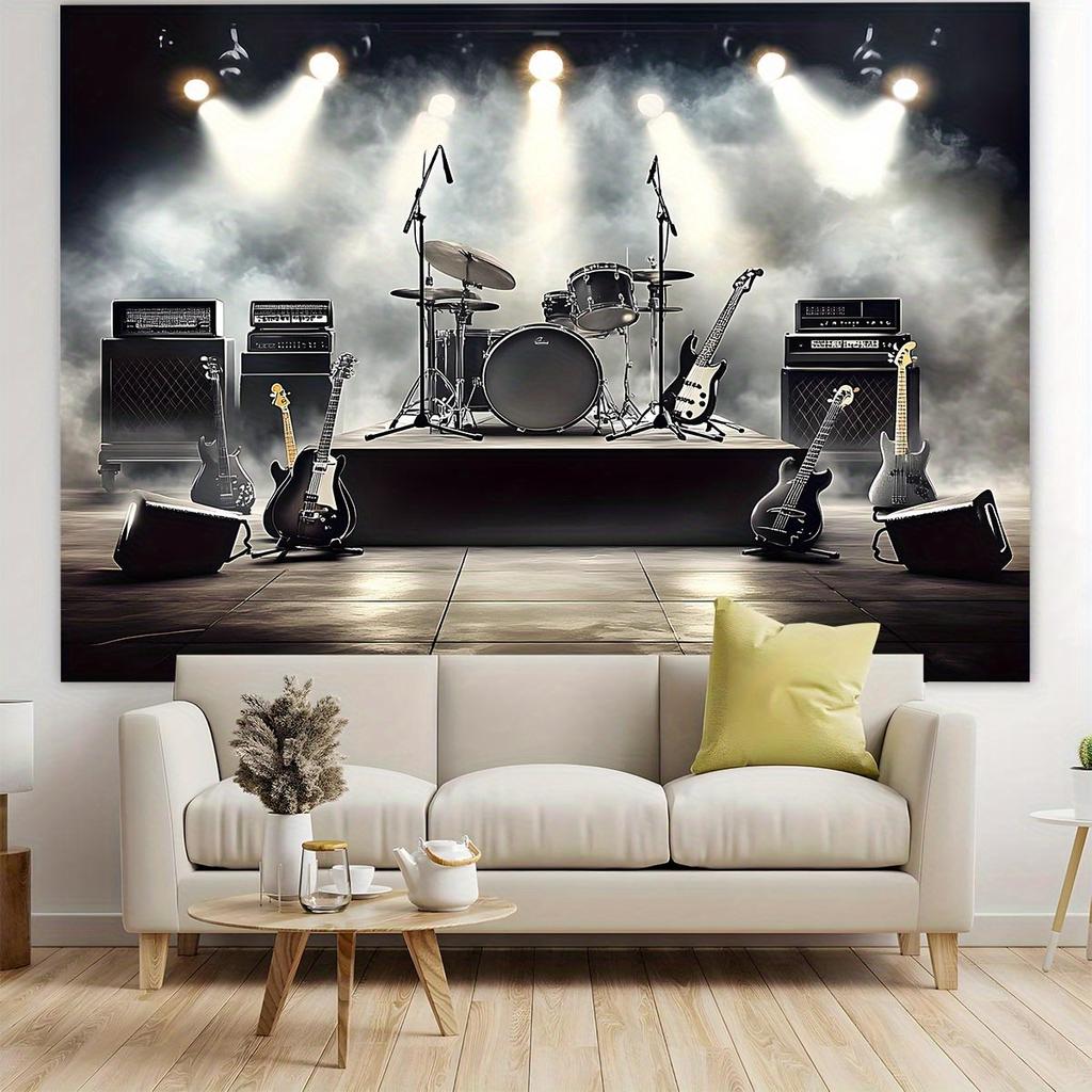 2D Banner 1 Piece, Rock Band Stage Party Background - Dynamic Concert Theme Decoration, Festive Atmosphere Design