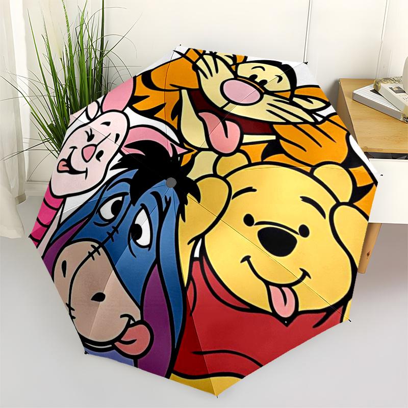 Winnie and friends Themed Travel Umbrella-8 Ribs Automatic Opening and Closing, Portable Folding Design, Compact and Stylish Umbrella