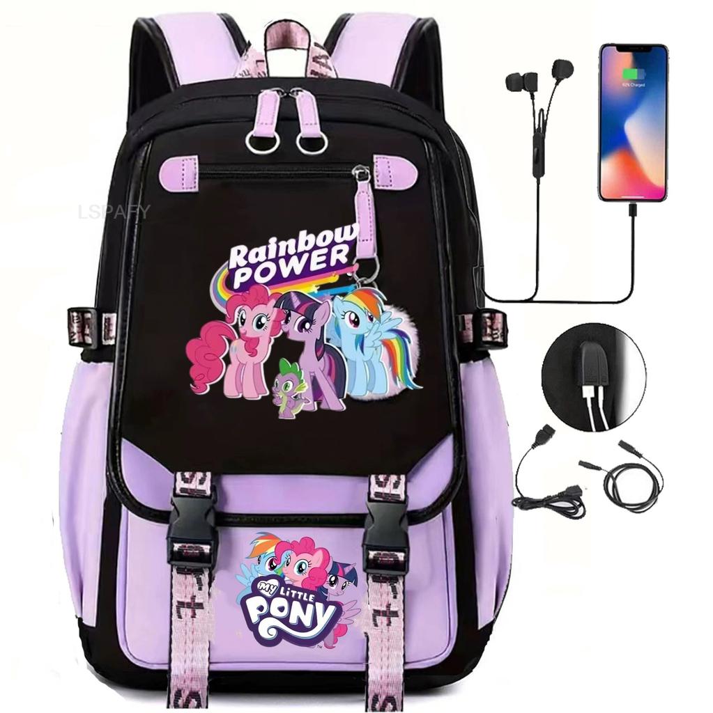 Knapsacks 3Pcs Set My Little Pony School Tote Meal Bag Pencil Pouch Female's Back To School Gift Mochila Teens Trip Bags